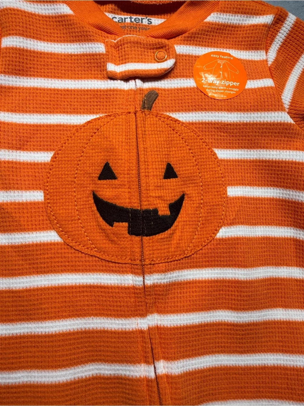 Carter's Orange Striped Pumpkin Footed One-Piece for Kids size 9M #0092